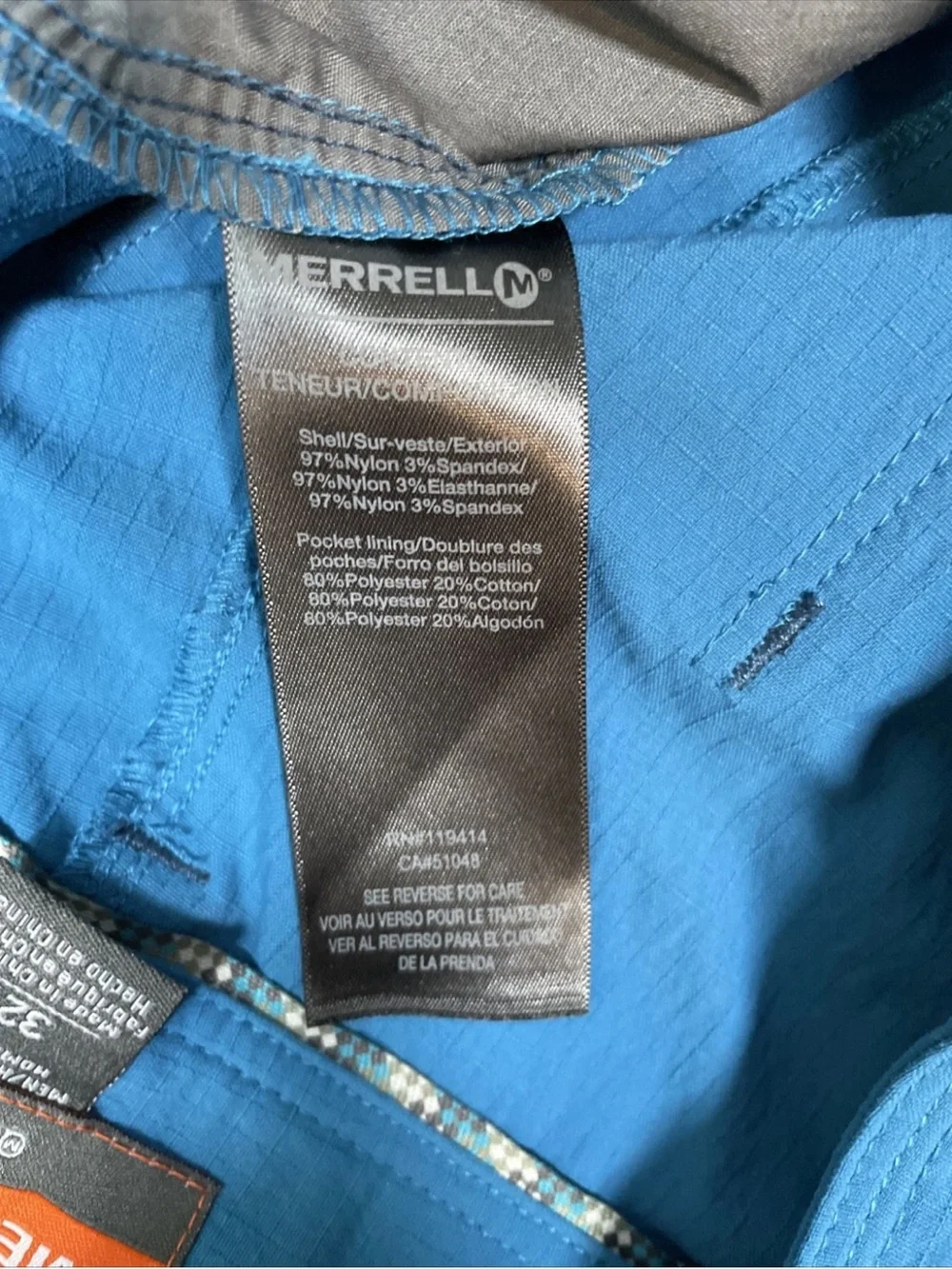 Merrell Select Wick Rain Hiking Pants Mens Nylon Stretch Pockets Size 32 Blue